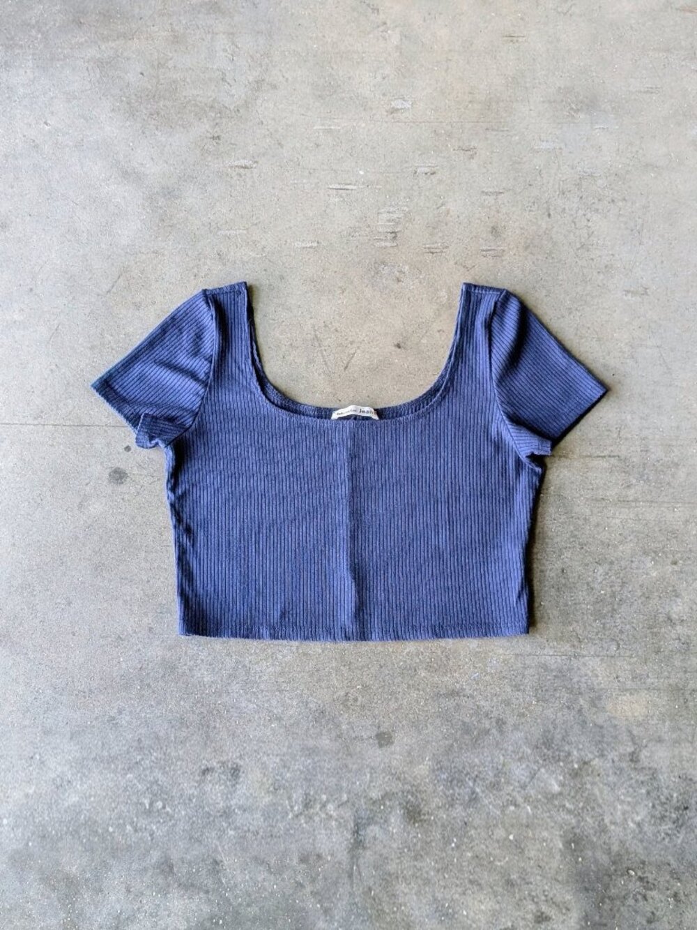 Reformation Marion Slim Cropped Top Blue Ribbed Knit Scoop Neck Tee medium